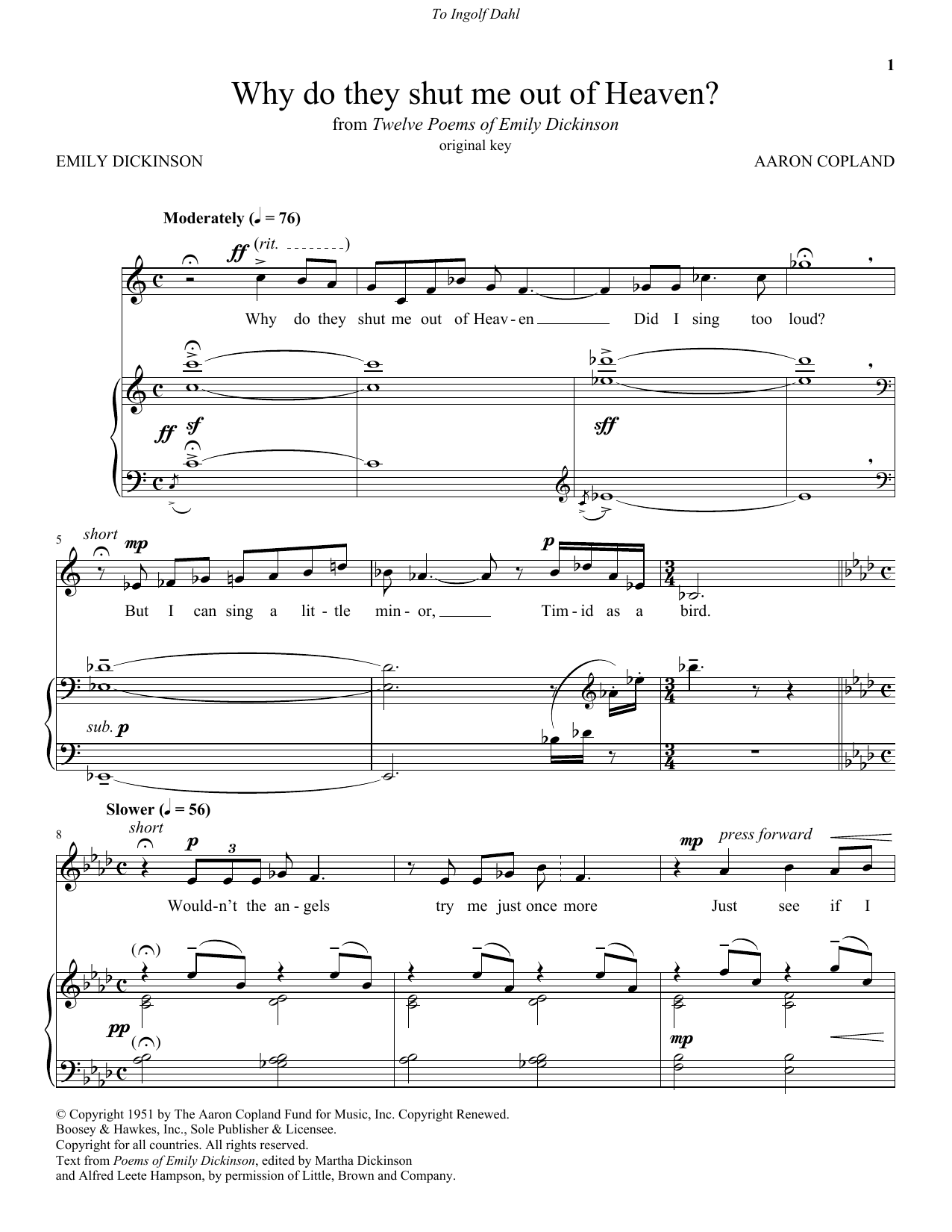 Aaron Copland Why Do They Shut Me Out Of Heaven? sheet music notes and chords. Download Printable PDF.