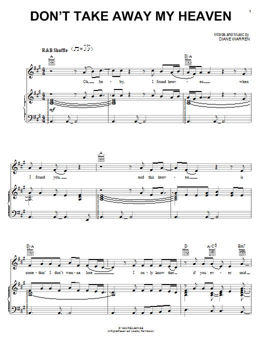 Aaron Neville Don't Take Away My Heaven sheet music notes and chords arranged for Piano, Vocal & Guitar Chords (Right-Hand Melody)