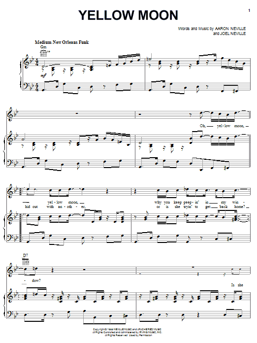 Aaron Neville Yellow Moon sheet music notes and chords. Download Printable PDF.