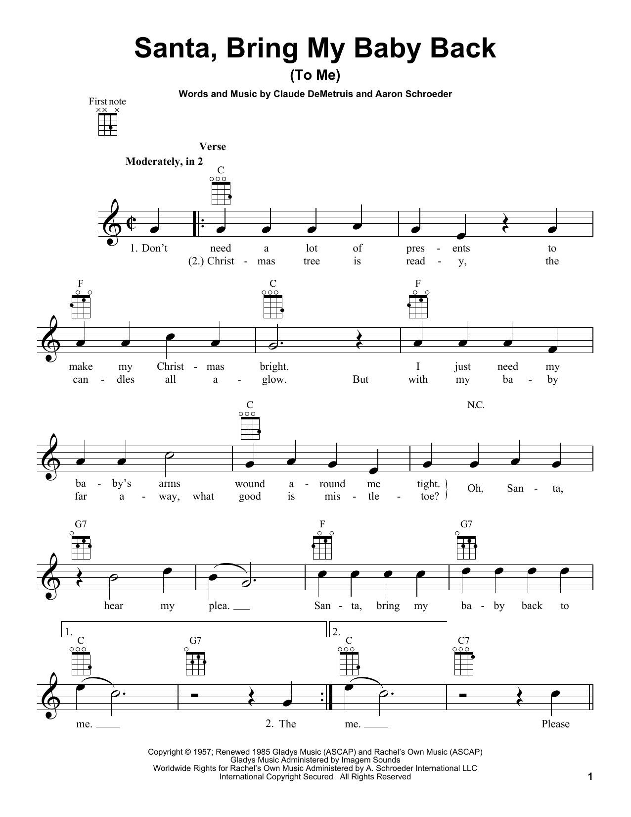 Aaron Schroeder Santa, Bring My Baby Back (To Me) sheet music notes and chords. Download Printable PDF.