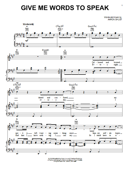 Aaron Shust Give Me Words To Speak sheet music notes and chords arranged for Piano, Vocal & Guitar Chords (Right-Hand Melody)