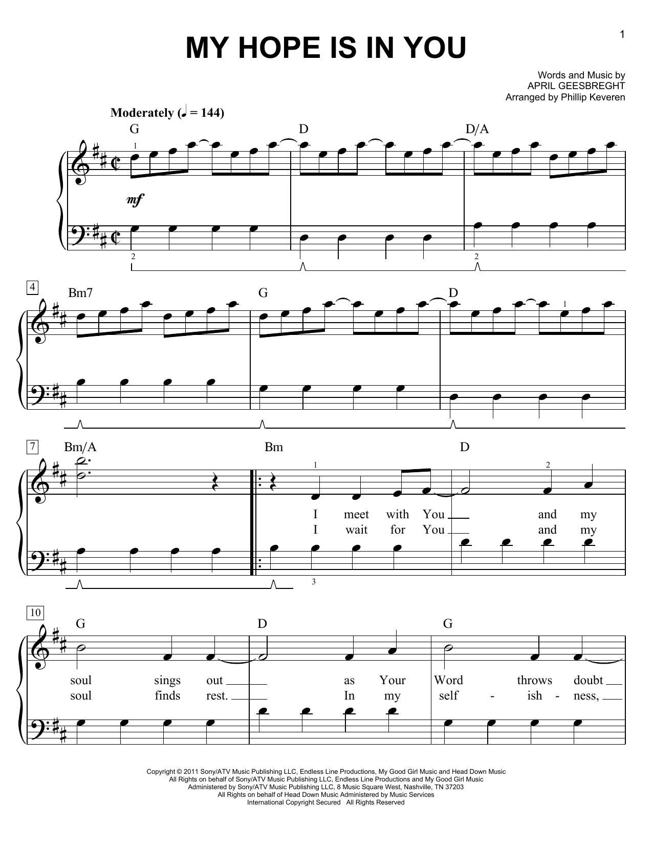 Learn to play Phillip Keveren My Hope Is In You sheet music for Easy Piano in minutes. Price: 6.9900$ Phillip Keveren My Hope Is In You sheet music notes and chords arranged for Easy Piano