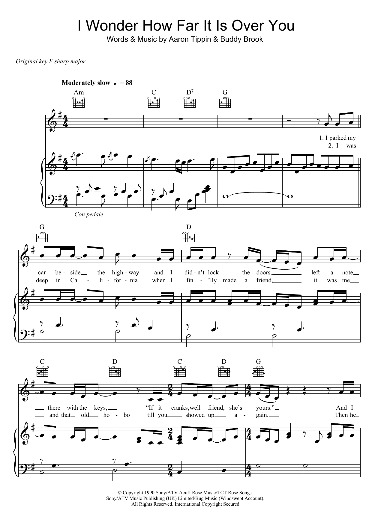 Learn to play Aaron Tippin I Wonder How Far It Is Over You sheet music for Piano, Vocal & Guitar Chords in minutes. Price: 7.8900$ Aaron Tippin I Wonder How Far It Is Over You sheet music notes and chords arranged for Piano, Vocal & Guitar Chords