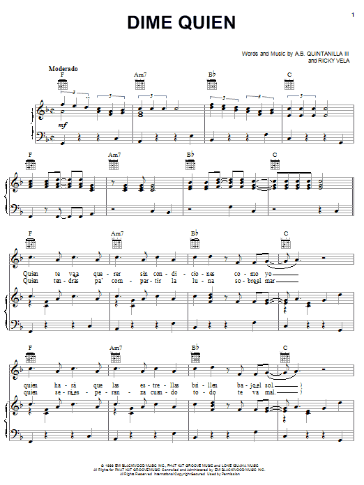 A.B. Quintanilla III Dime Quien sheet music notes and chords arranged for Piano, Vocal & Guitar Chords (Right-Hand Melody)