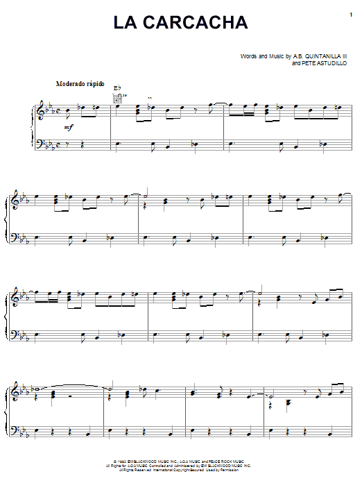 A.B. Quintanilla III La Carcacha sheet music notes and chords. Download Printable PDF.