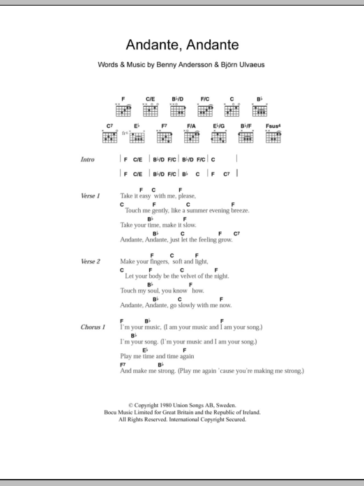 ABBA Andante, Andante sheet music notes and chords. Download Printable PDF.