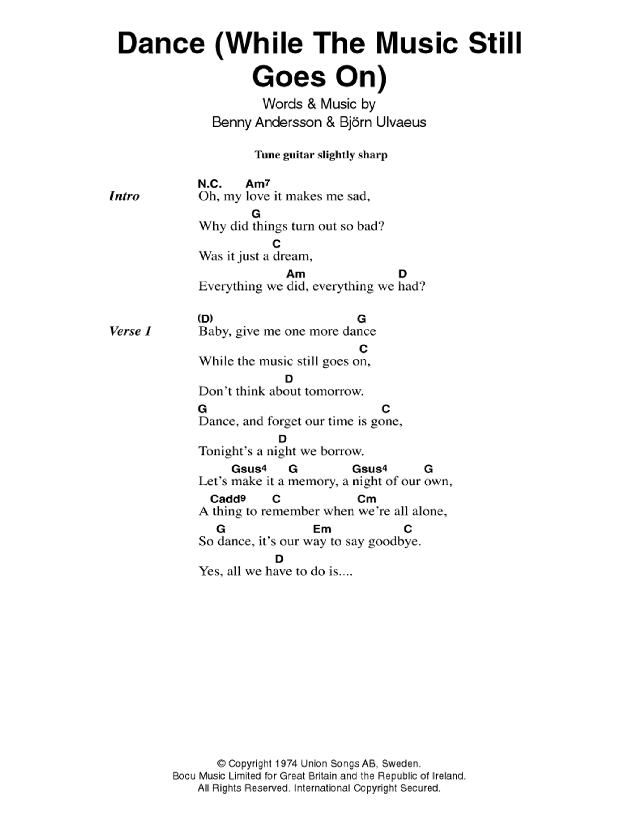 ABBA Dance (While The Music Still Goes On) sheet music notes and chords. Download Printable PDF.