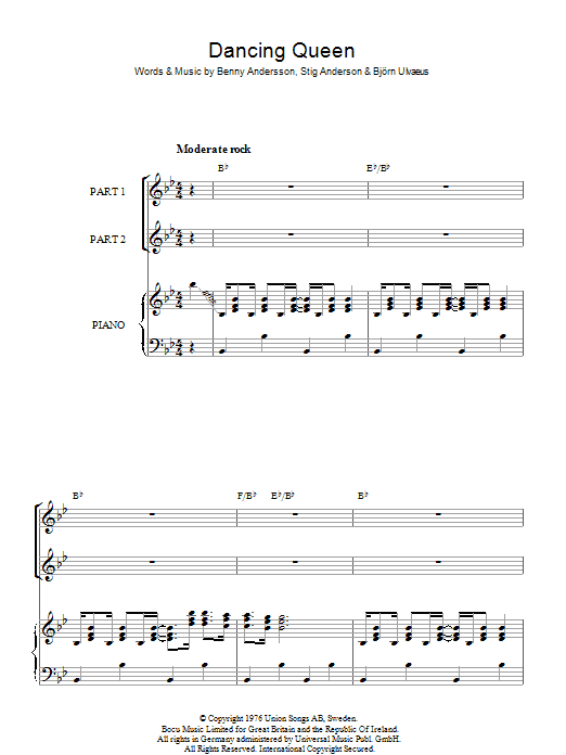 ABBA Dancing Queen sheet music notes and chords arranged for 2-Part Choir