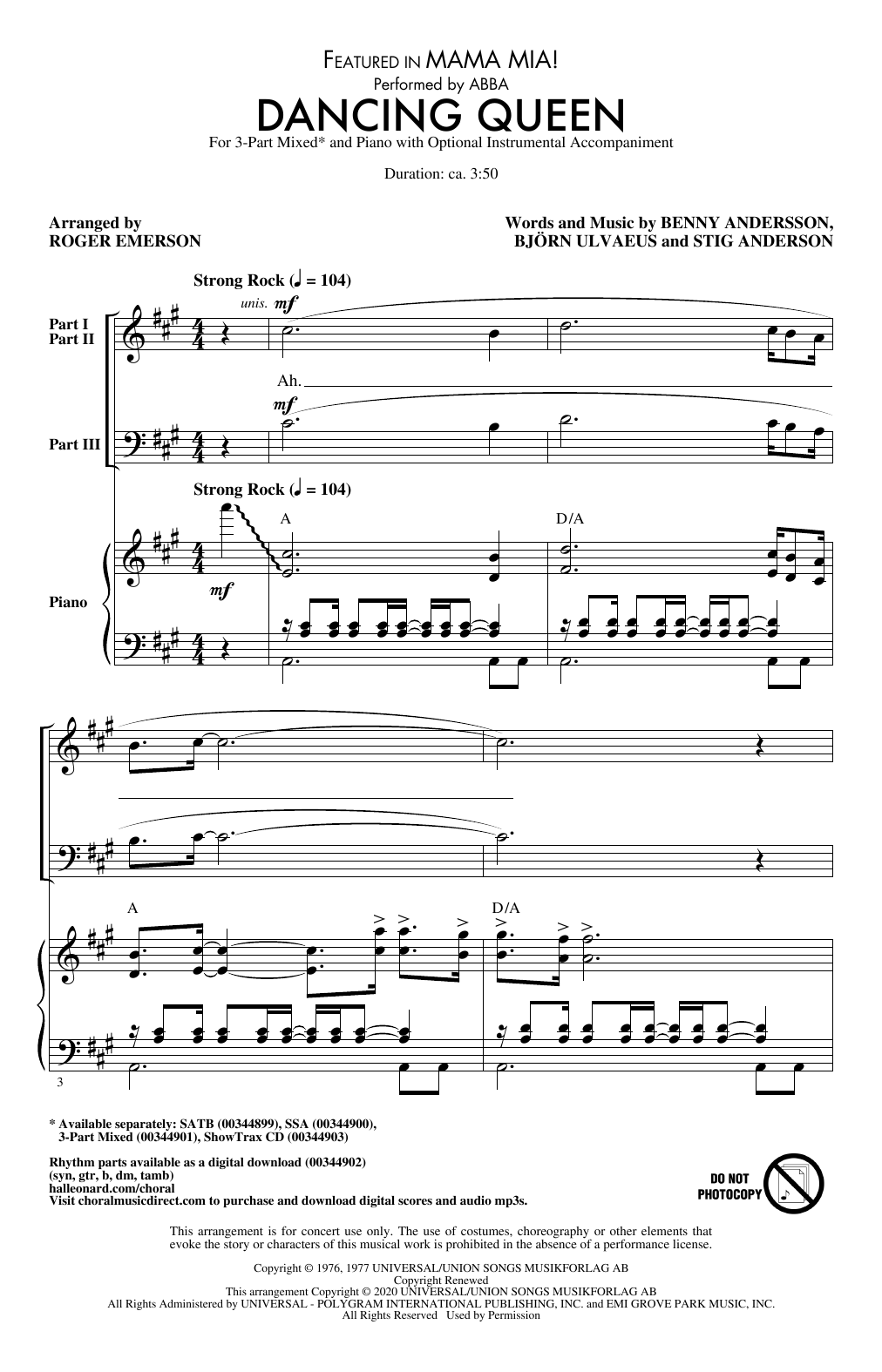 ABBA Dancing Queen (from Mamma Mia!) (arr. Roger Emerson) sheet music notes and chords. Download Printable PDF.