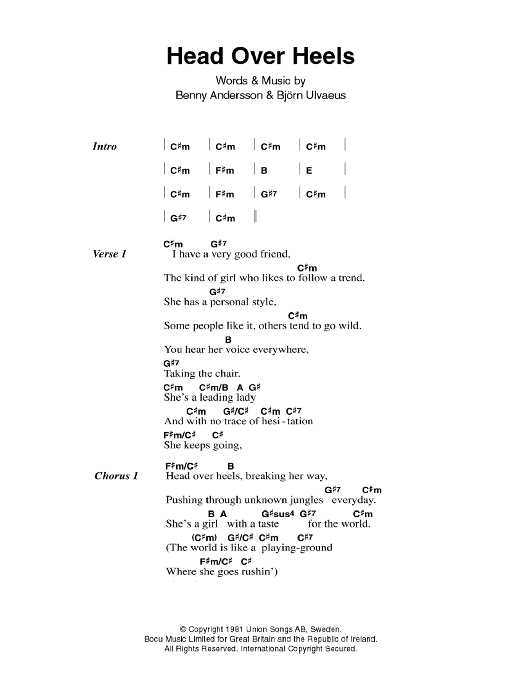 ABBA Head Over Heels sheet music notes and chords. Download Printable PDF.