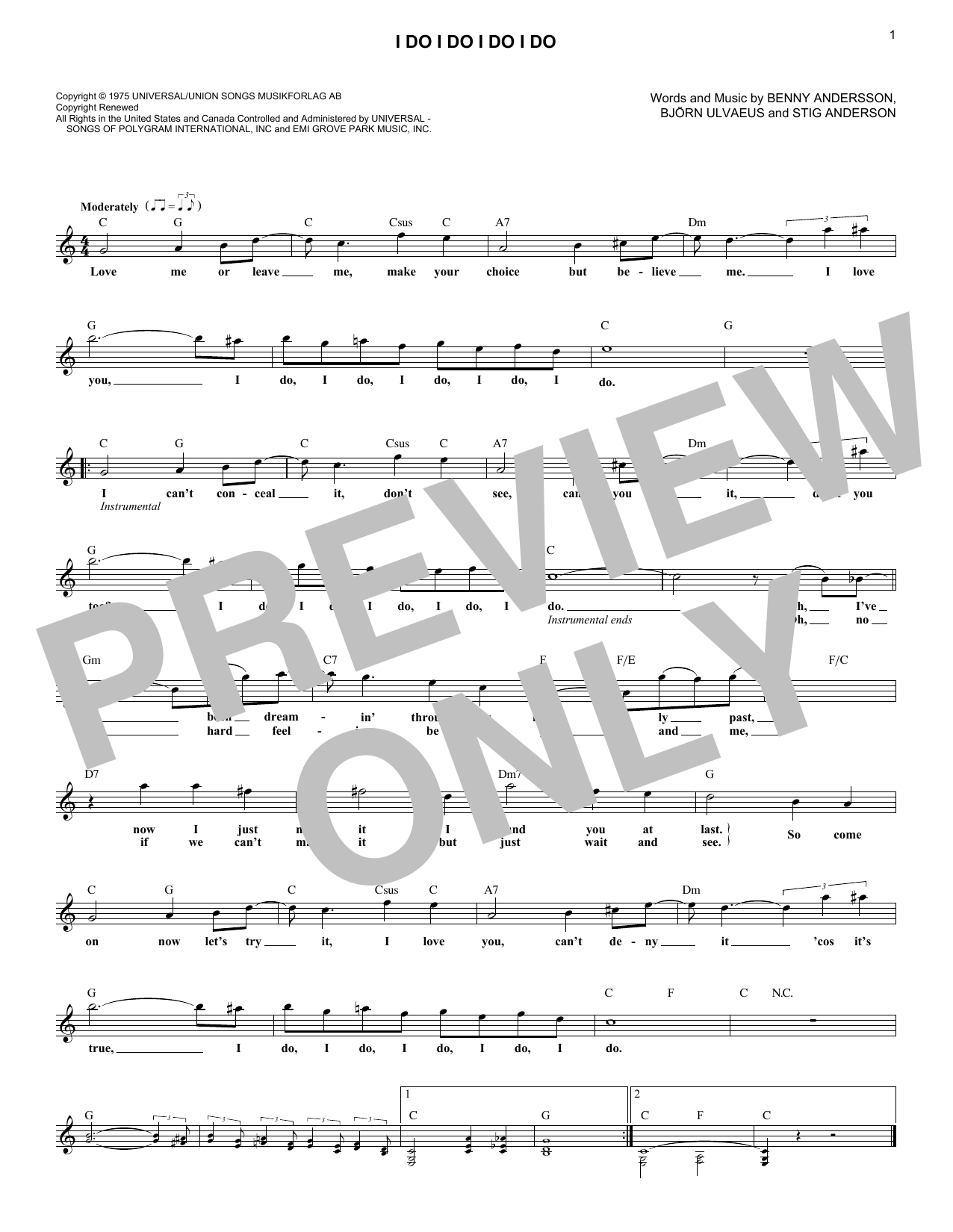 Abba I Do I Do I Do I Do sheet music notes and chords. Download Printable PDF.