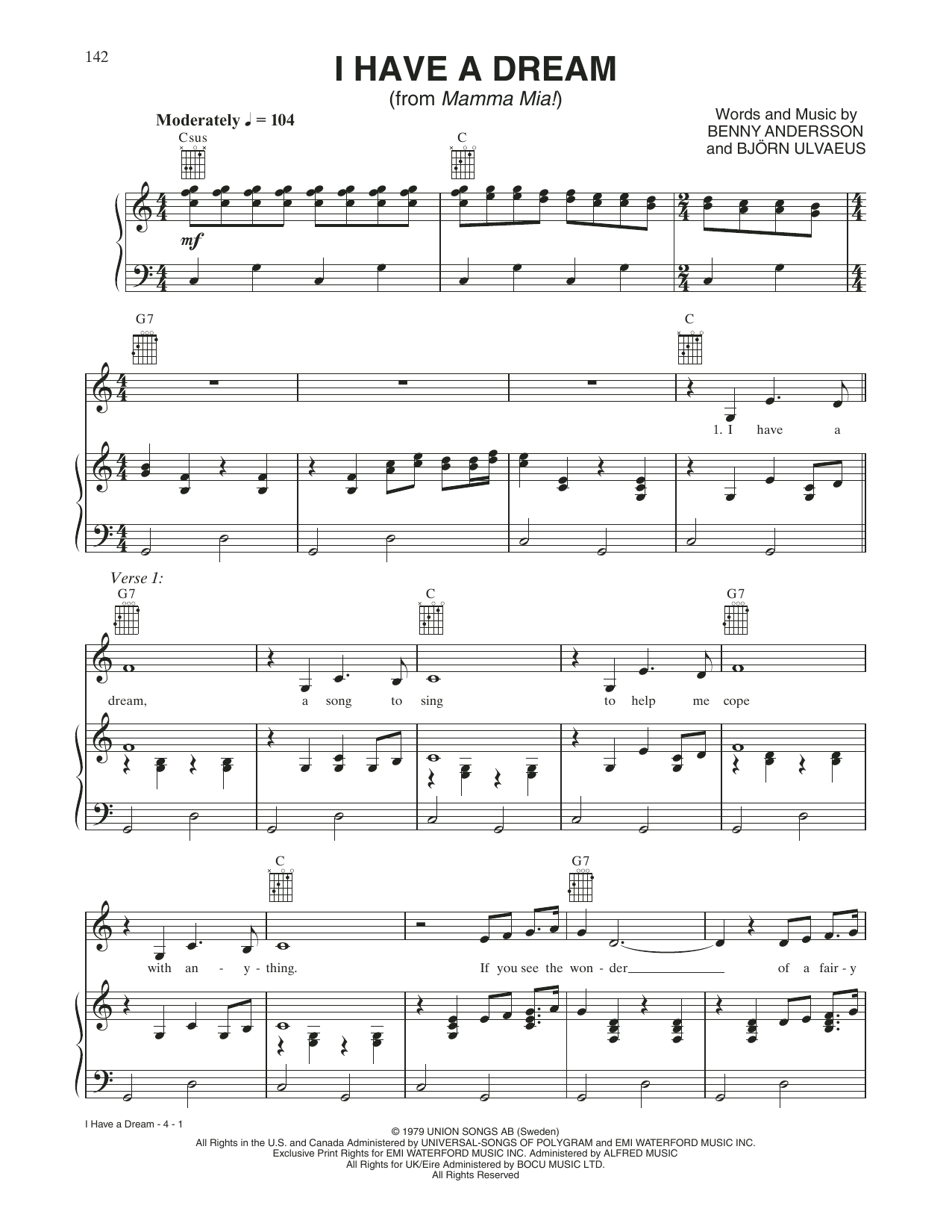 ABBA I Have A Dream (from Mamma Mia!) sheet music notes and chords. Download Printable PDF.