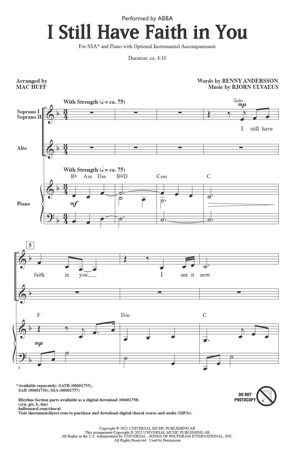 ABBA I Still Have Faith In You (arr. Mac Huff) sheet music notes and chords. Download Printable PDF.