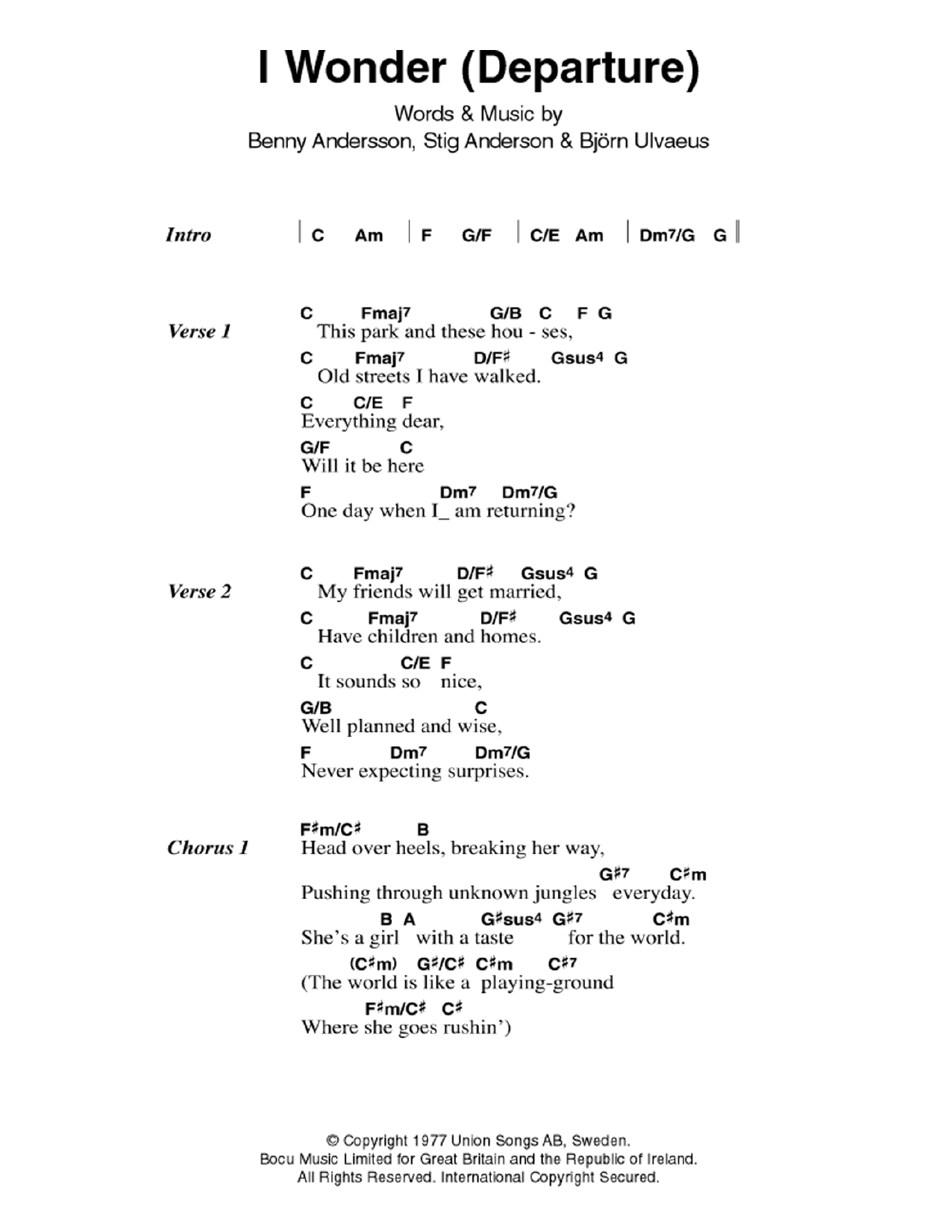 ABBA I Wonder (Departure) sheet music notes and chords. Download Printable PDF.