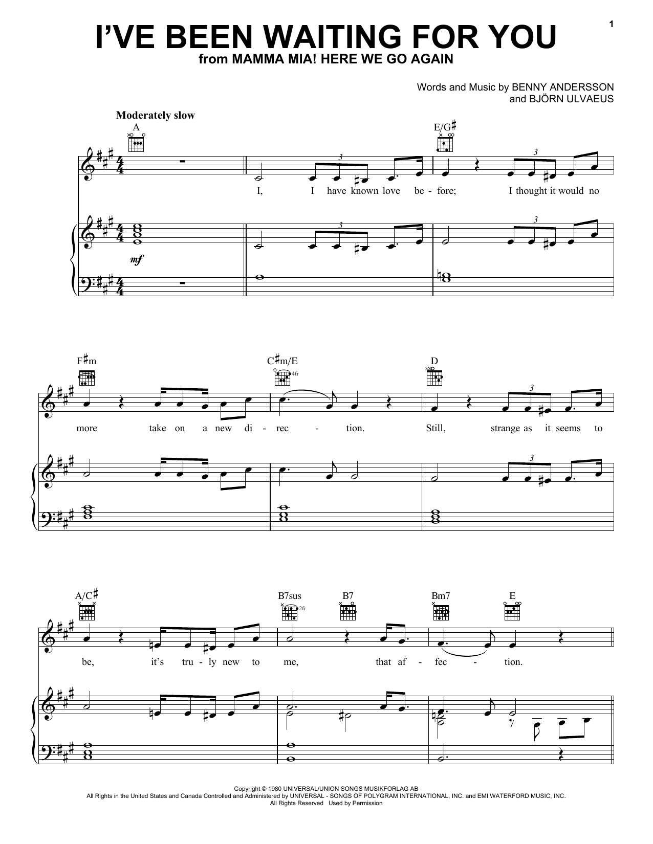 ABBA I've Been Waiting For You (from Mamma Mia! Here We Go Again) sheet music notes and chords. Download Printable PDF.