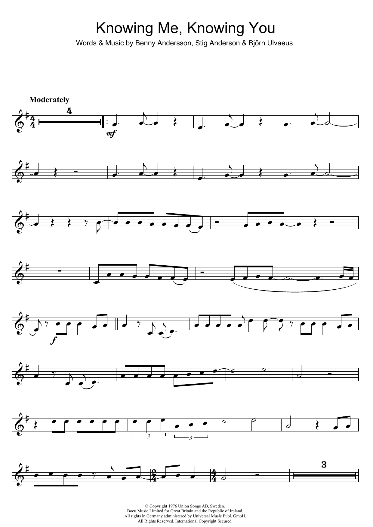 ABBA Knowing Me, Knowing You sheet music notes and chords. Download Printable PDF.