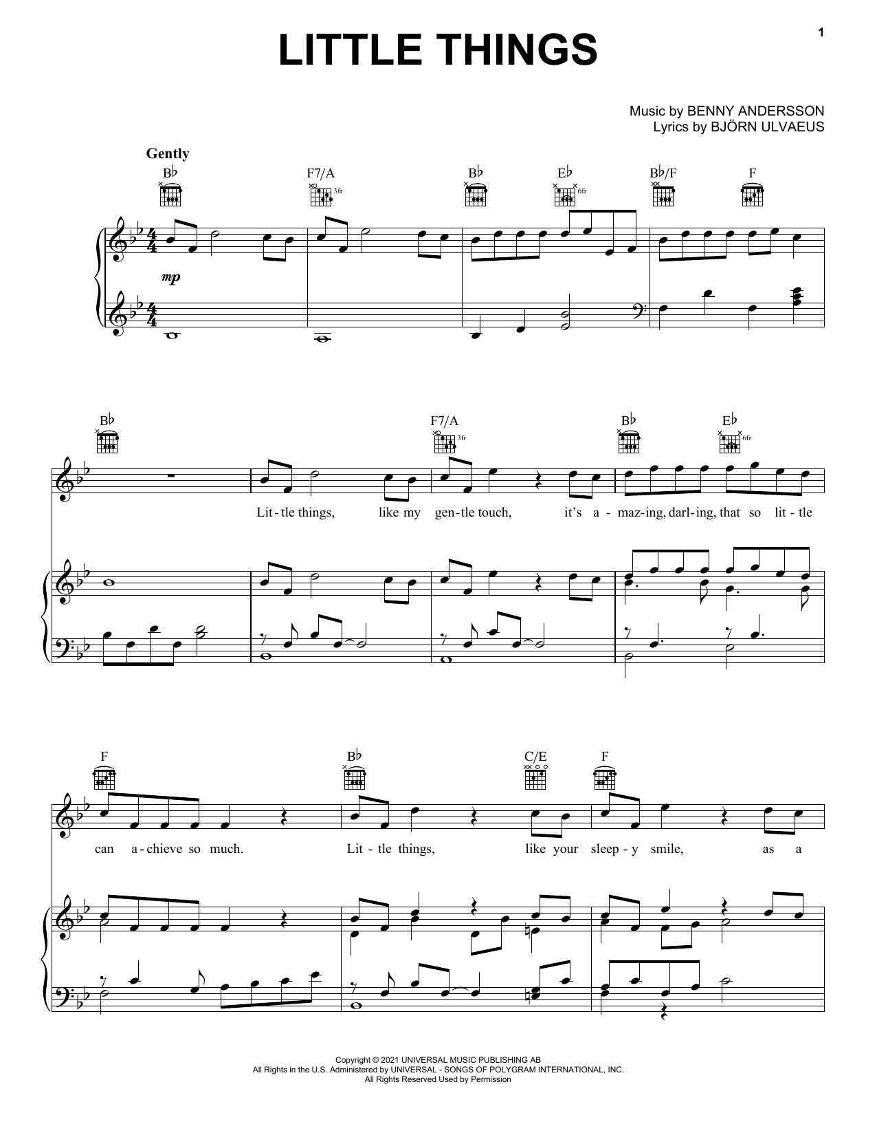 ABBA Little Things sheet music notes and chords. Download Printable PDF.