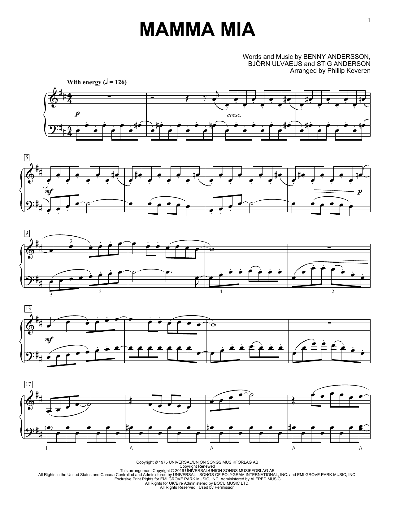 Phillip Keveren Mamma Mia sheet music notes and chords. Download Printable PDF.