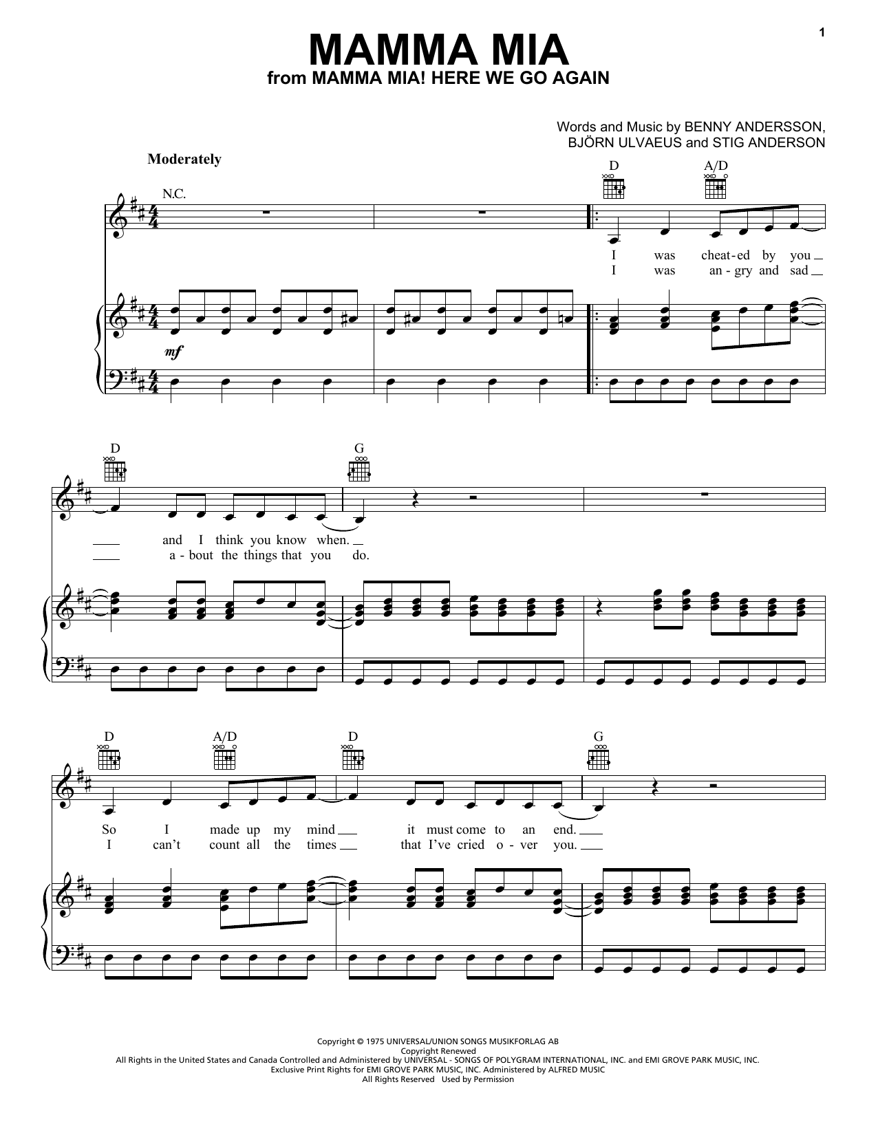 ABBA Mamma Mia (from Mamma Mia! Here We Go Again) sheet music notes and chords. Download Printable PDF.