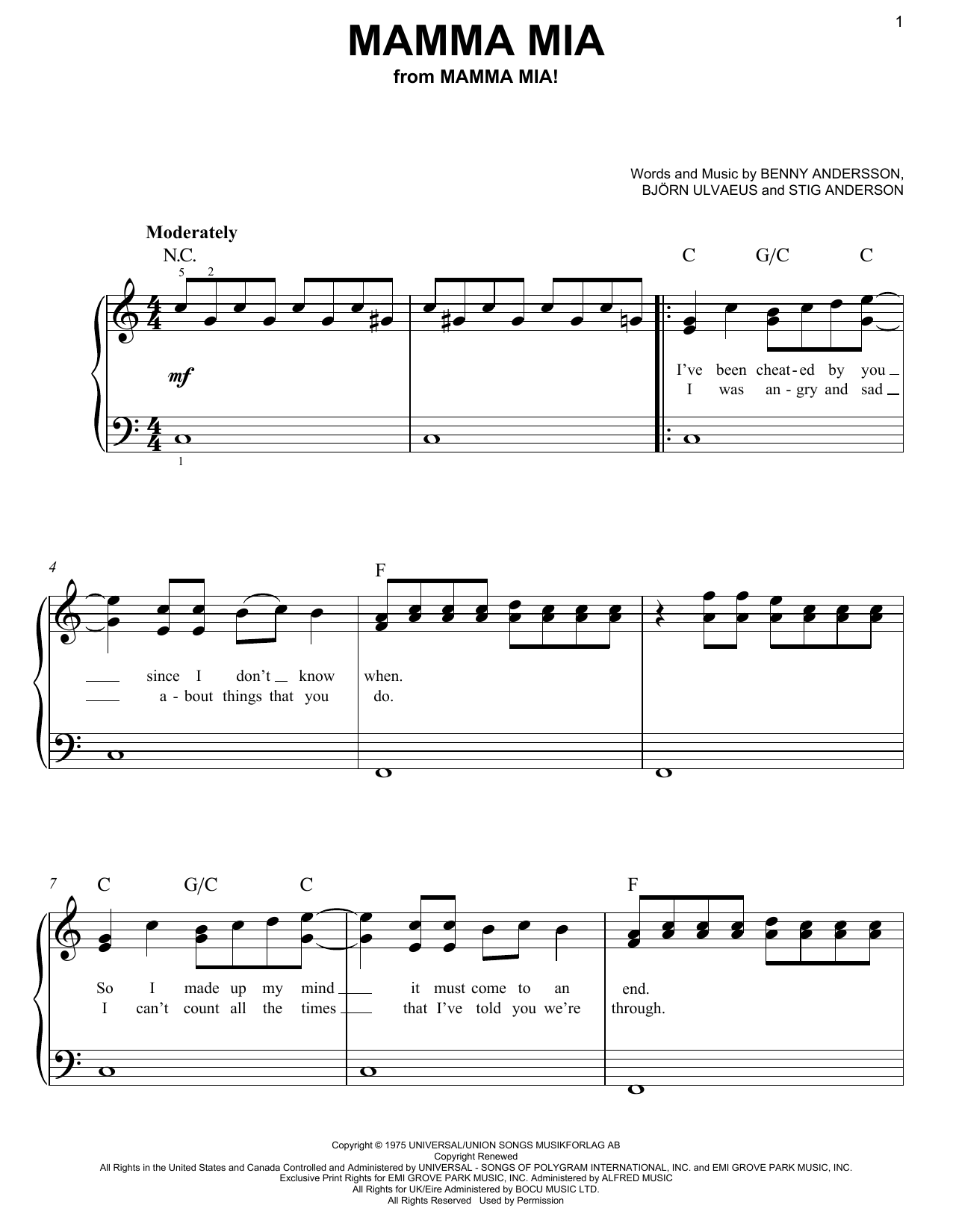 ABBA Mamma Mia (from the musical Mamma Mia!) sheet music notes and chords. Download Printable PDF.