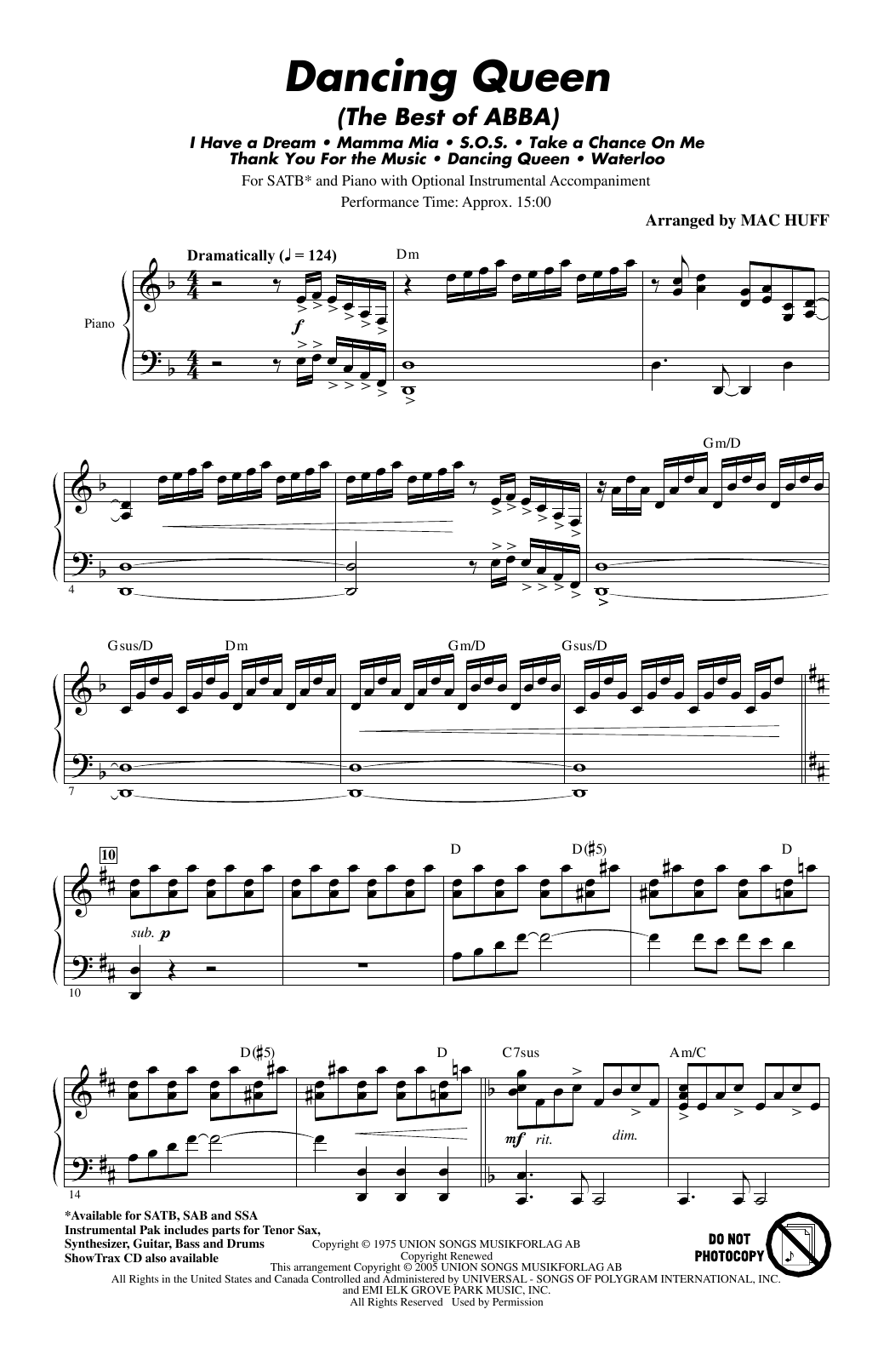 ABBA Mamma Mia! - Highlights from the Movie Soundtrack (arr. Mac Huff) sheet music notes and chords. Download Printable PDF.