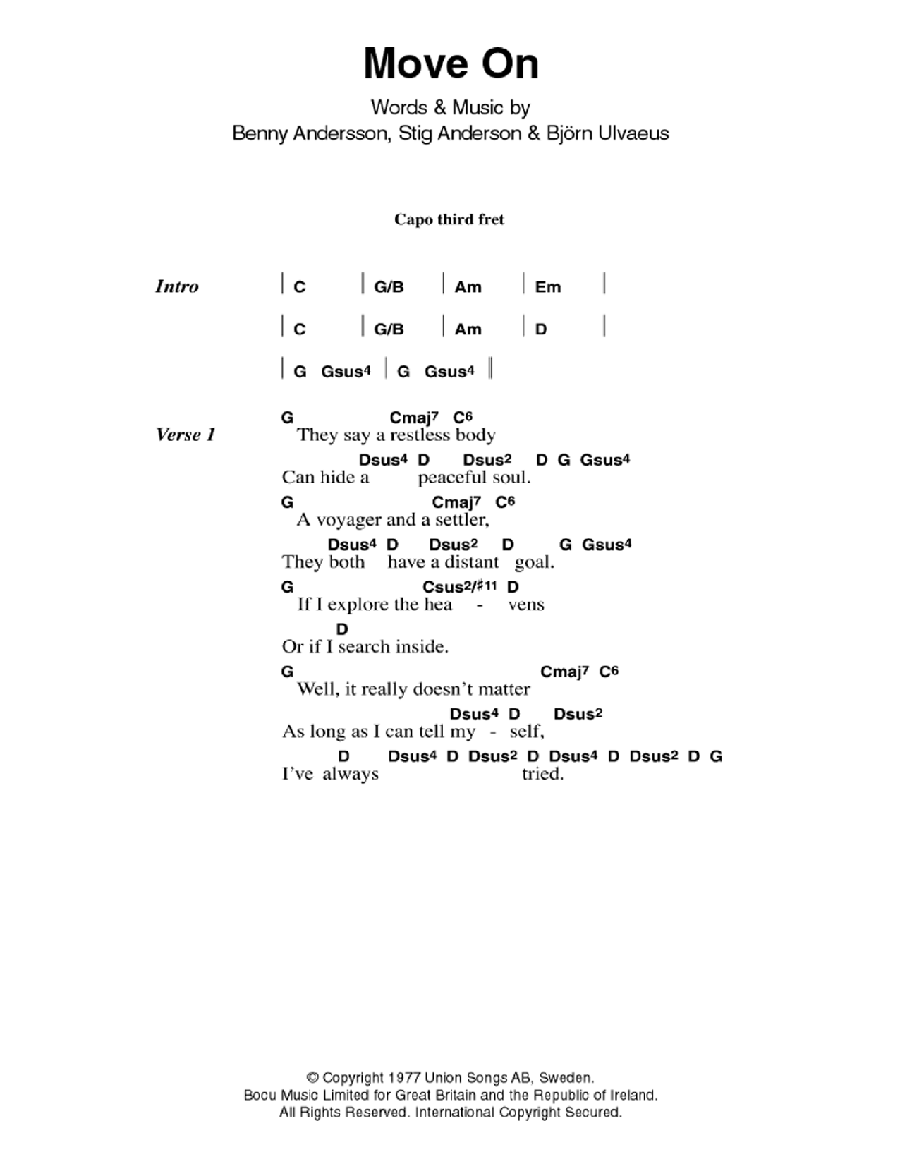 ABBA Move On sheet music notes and chords. Download Printable PDF.