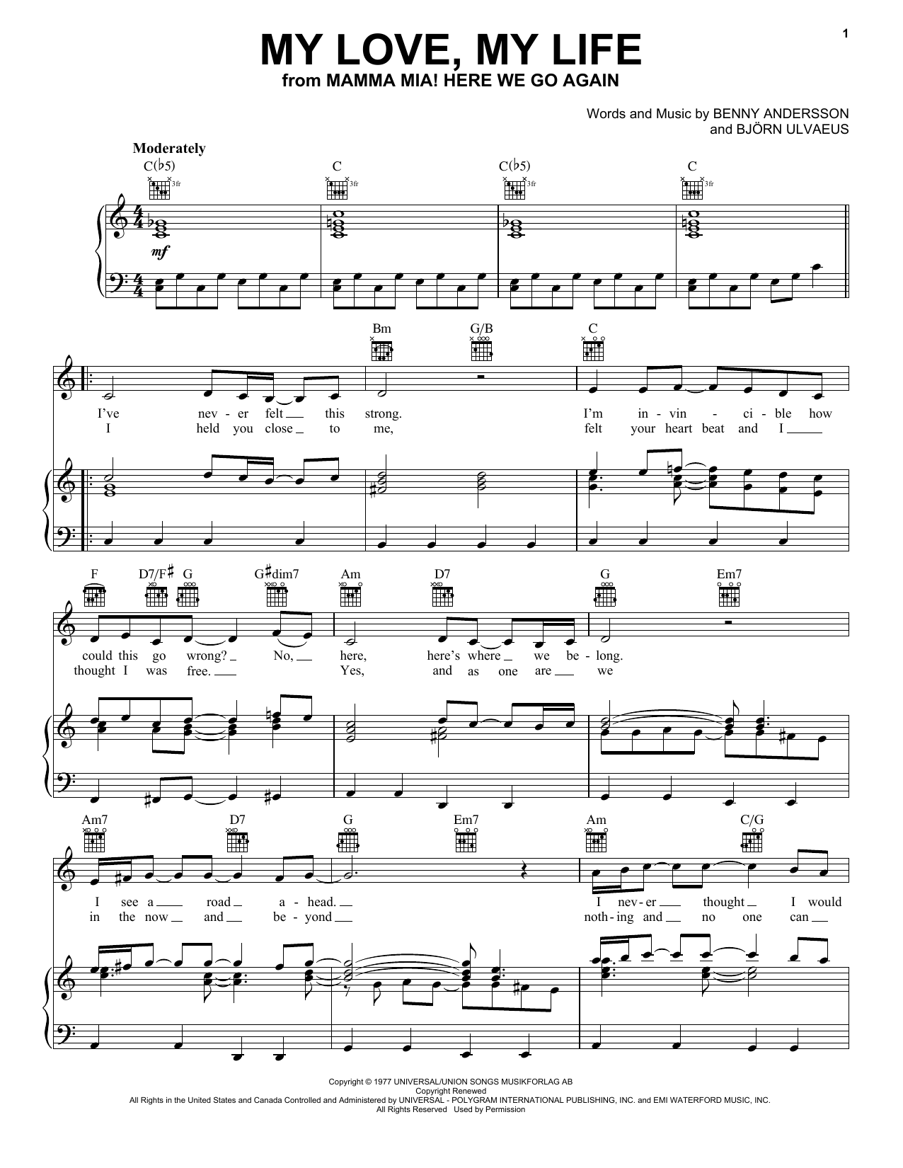 ABBA My Love, My Life (from Mamma Mia! Here We Go Again) sheet music notes and chords. Download Printable PDF.