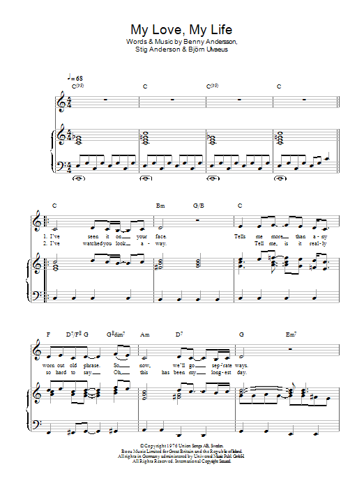 ABBA My Love, My Life sheet music notes and chords. Download Printable PDF.