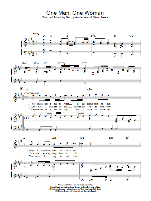 ABBA One Man, One Woman sheet music notes and chords. Download Printable PDF.