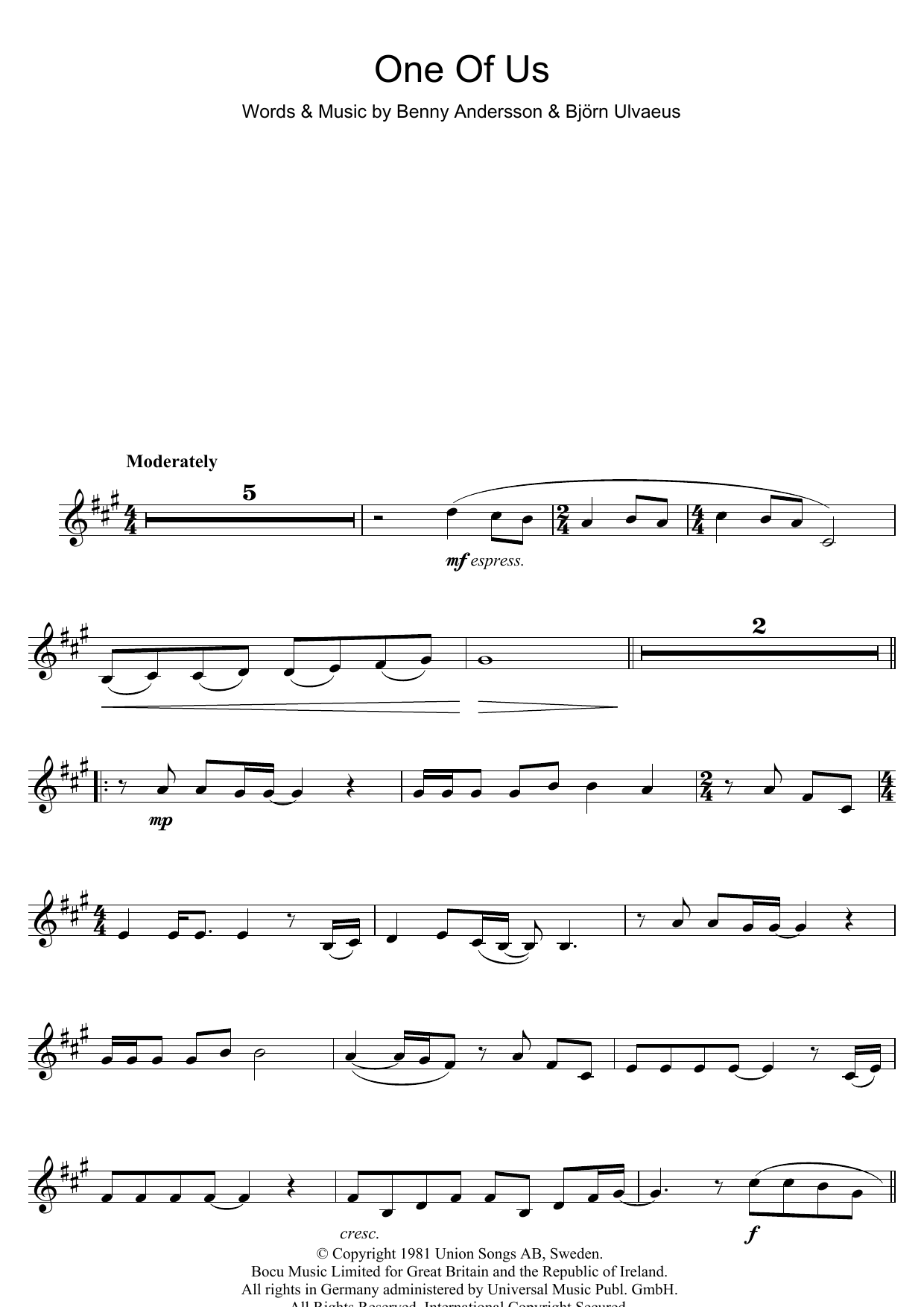 ABBA One Of Us sheet music notes and chords. Download Printable PDF.