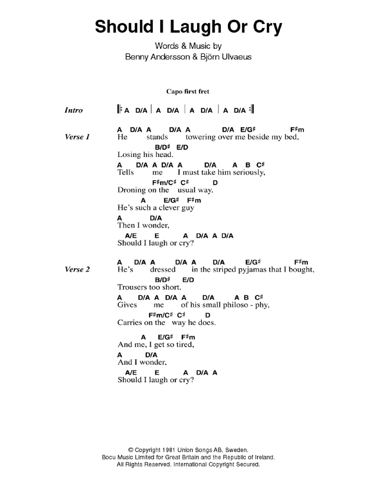 ABBA Should I Laugh Or Cry sheet music notes and chords. Download Printable PDF.