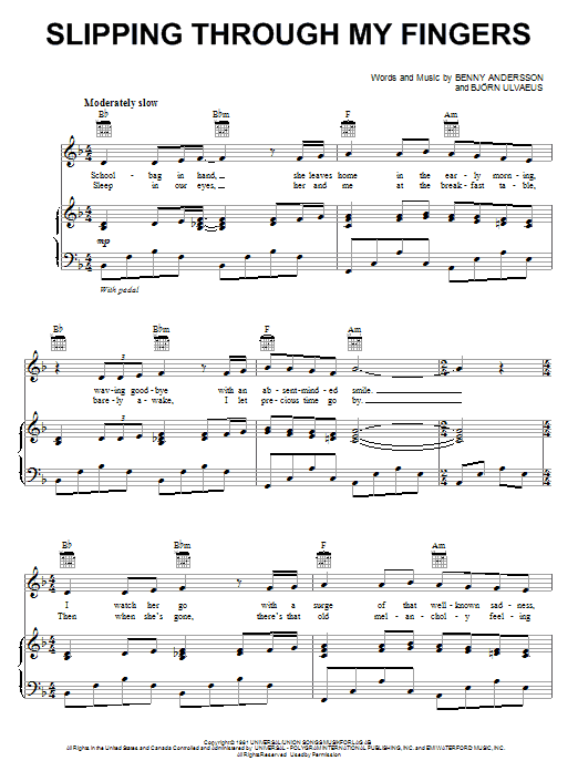 ABBA Slipping Through My Fingers sheet music notes and chords. Download Printable PDF.