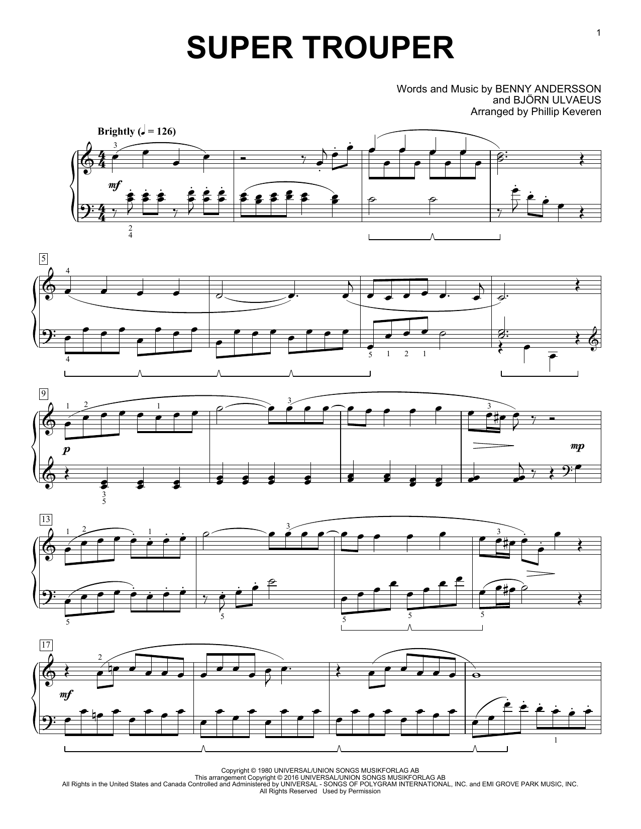 Phillip Keveren Super Trouper sheet music notes and chords. Download Printable PDF.