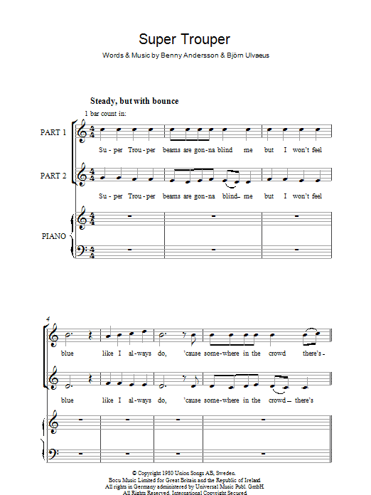 ABBA Super Trouper sheet music notes and chords arranged for 2-Part Choir