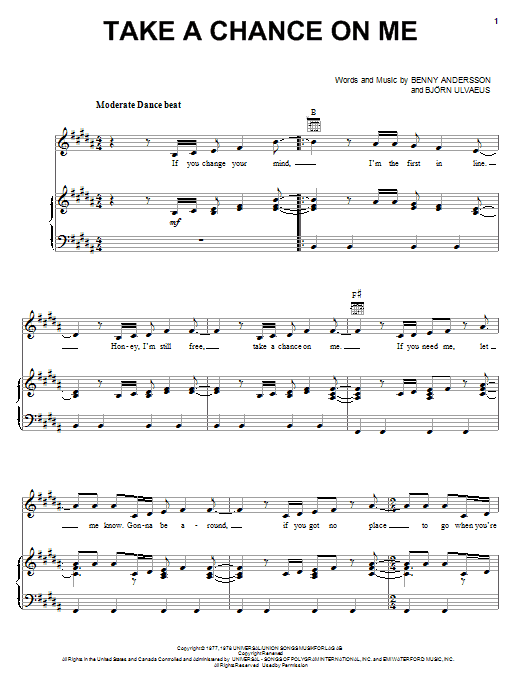 ABBA Take A Chance On Me sheet music notes and chords. Download Printable PDF.