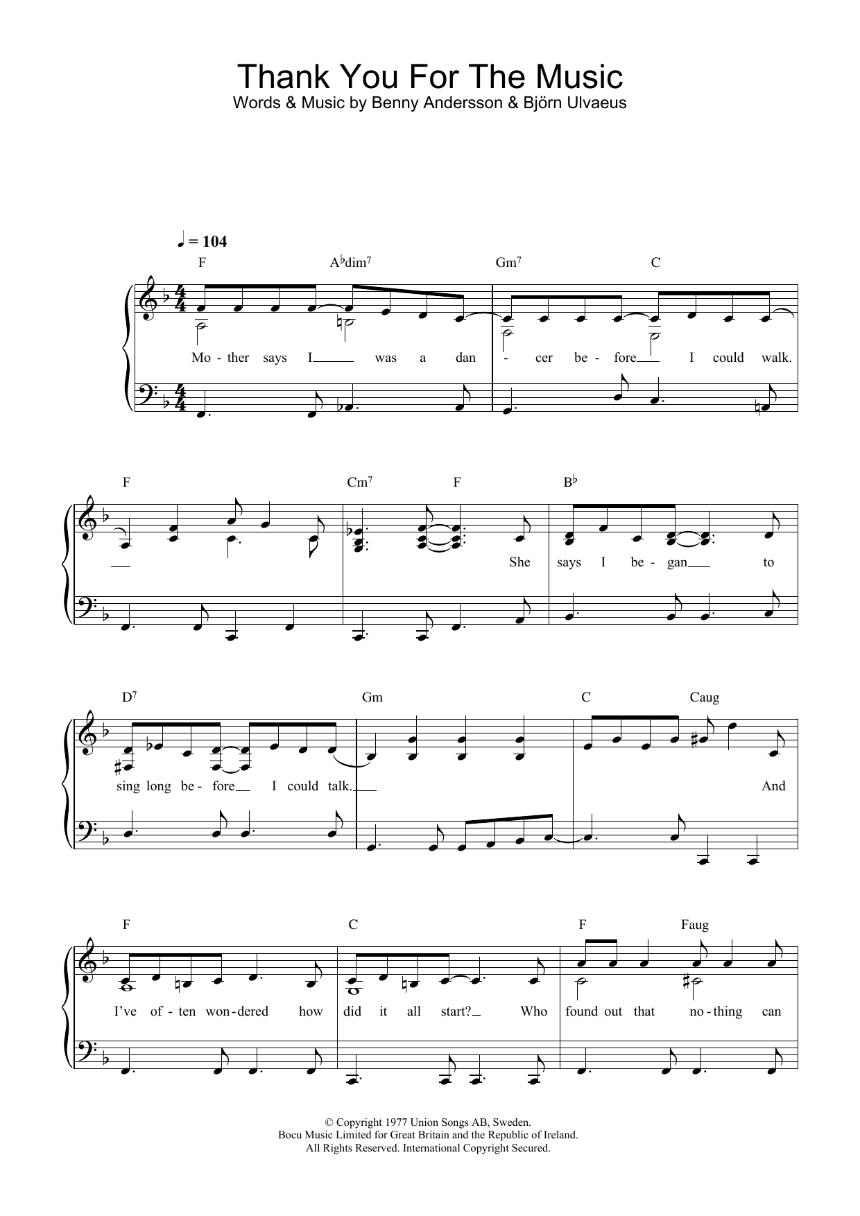 ABBA Thank You For The Music sheet music notes and chords. Download Printable PDF.