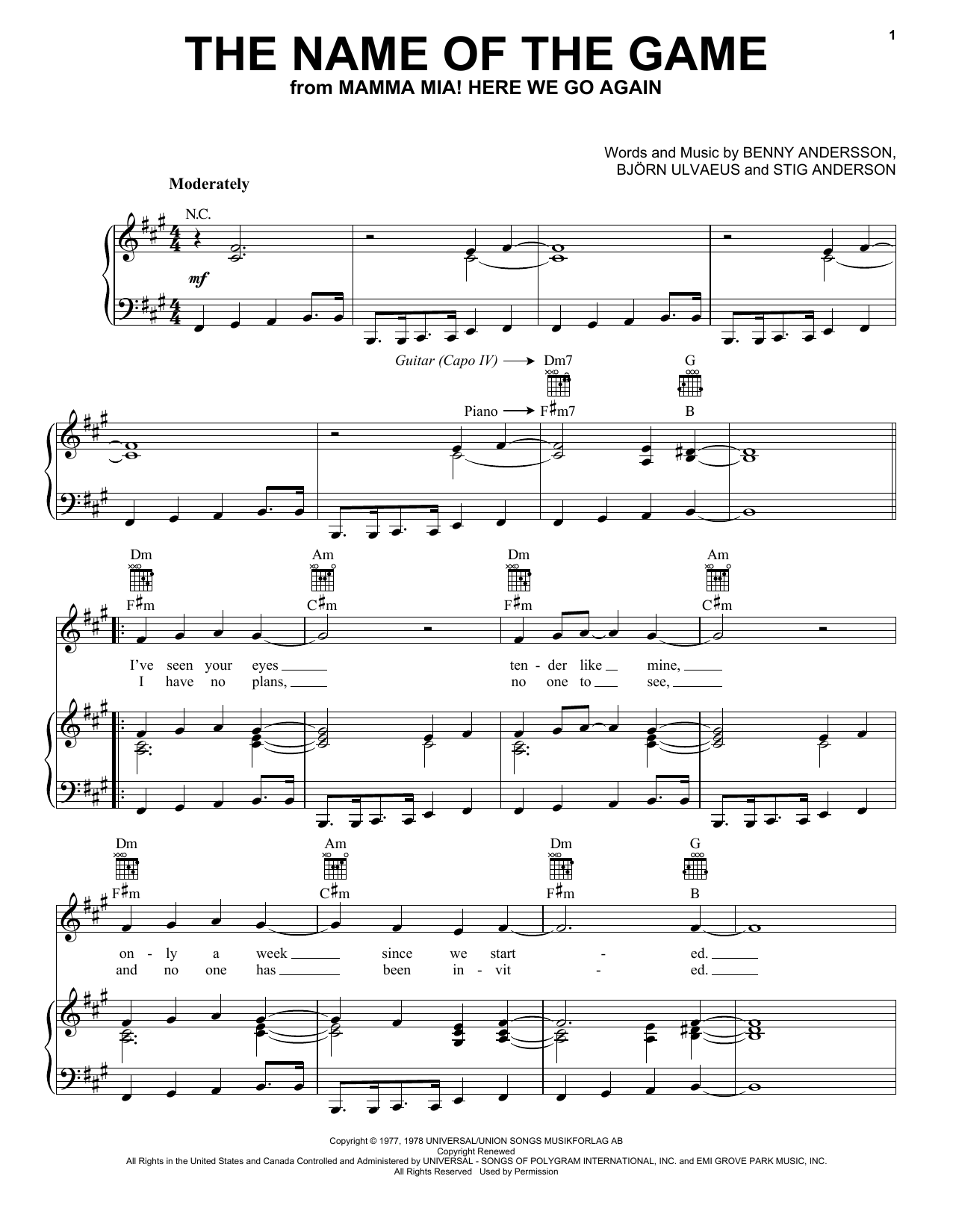 ABBA The Name Of The Game (from Mamma Mia! Here We Go Again) sheet music notes and chords. Download Printable PDF.