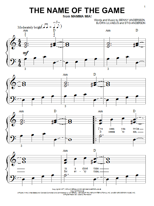 ABBA The Name Of The Game sheet music notes and chords. Download Printable PDF.