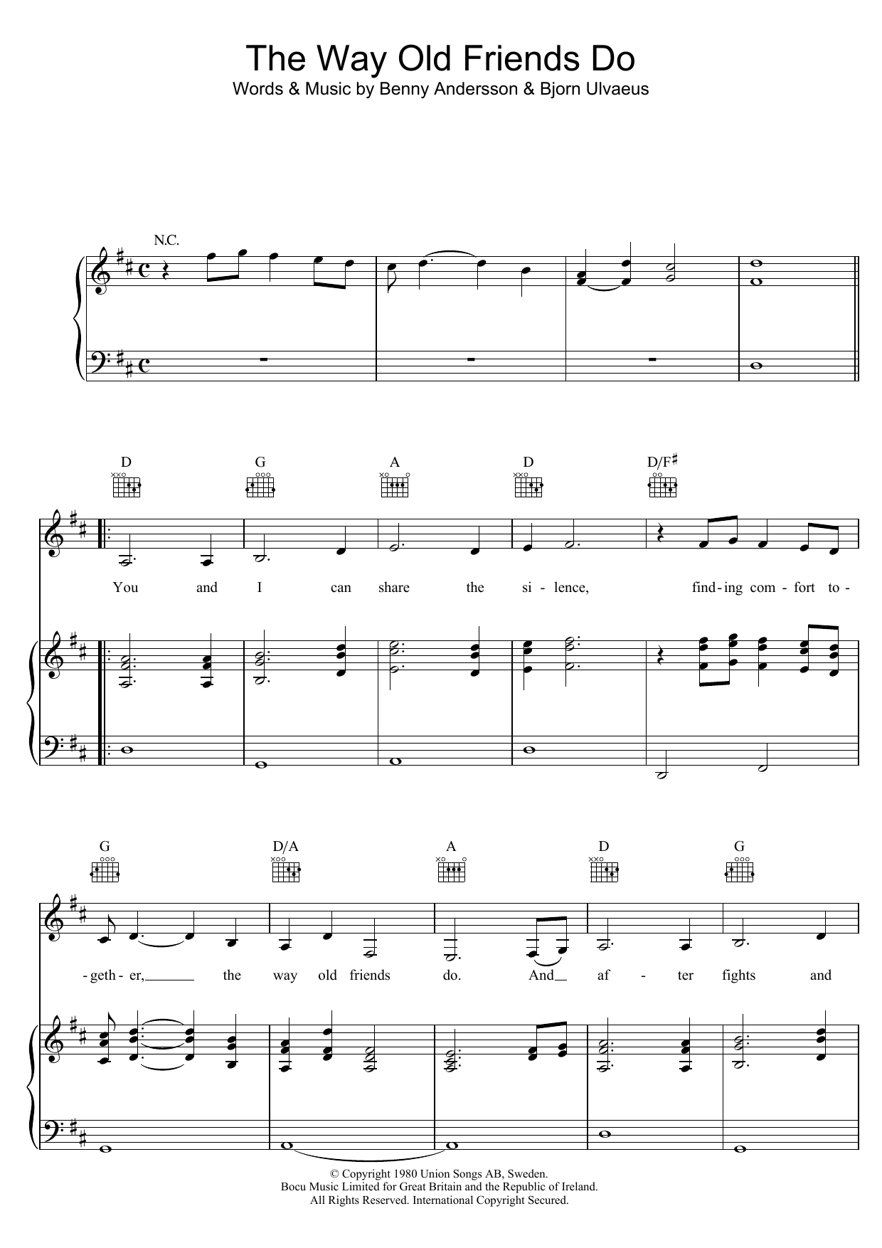 ABBA The Way Old Friends Do sheet music notes and chords. Download Printable PDF.