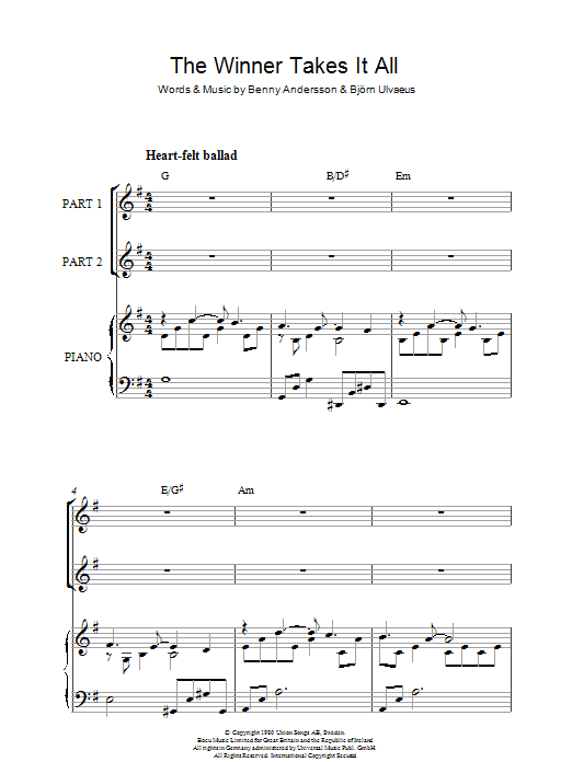 ABBA The Winner Takes It All sheet music notes and chords. Download Printable PDF.