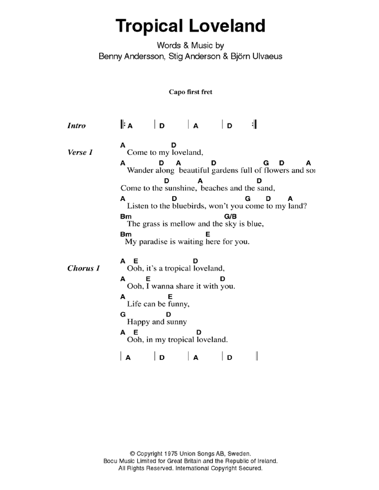 ABBA Tropical Loveland sheet music notes and chords. Download Printable PDF.