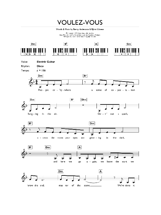 ABBA Voulez Vous sheet music notes and chords. Download Printable PDF.