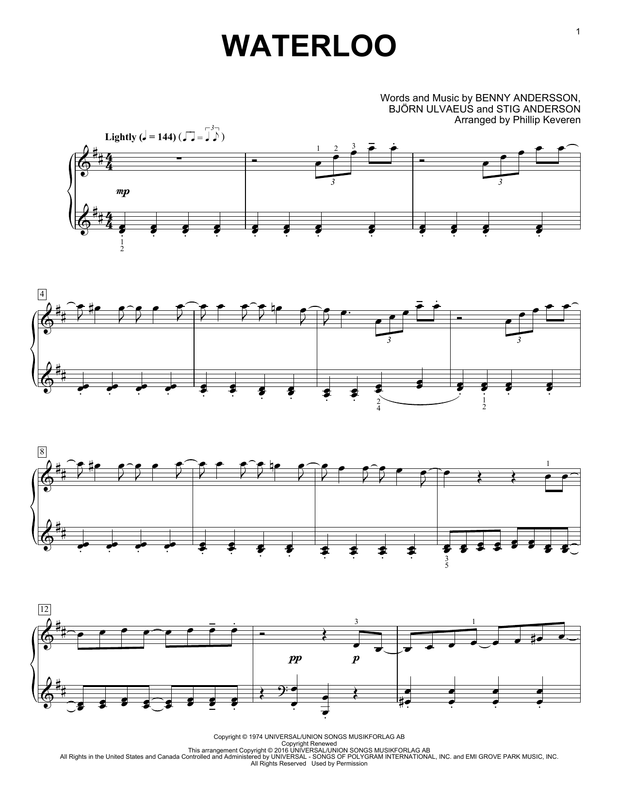 Phillip Keveren Waterloo sheet music notes and chords. Download Printable PDF.