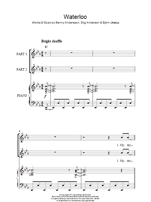 ABBA Waterloo sheet music notes and chords. Download Printable PDF.