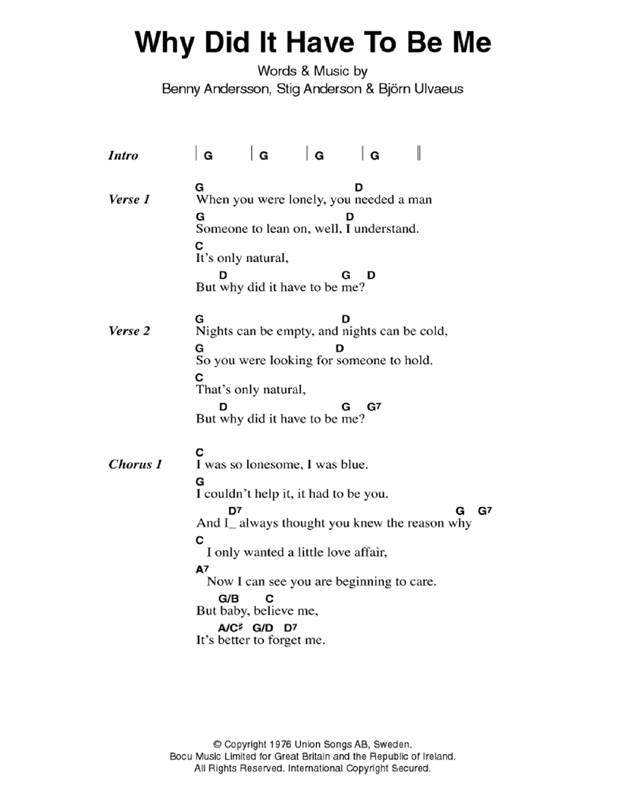 ABBA Why Did It Have To Be Me sheet music notes and chords. Download Printable PDF.