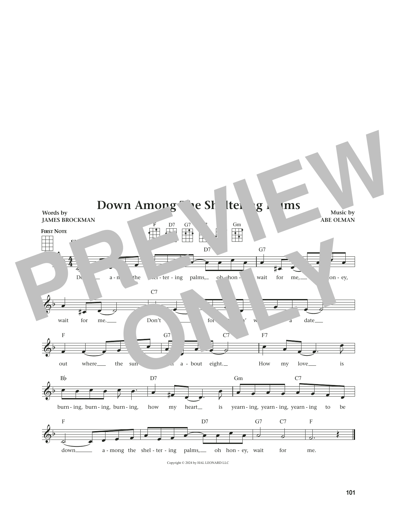 Abe Olman Down Among The Sheltering Palms (from The Daily Ukulele) (arr. Jim Beloff) sheet music notes and chords. Download Printable PDF.