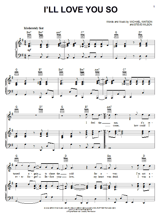 Above The Golden State I'll Love You So sheet music notes and chords arranged for Piano, Vocal & Guitar Chords (Right-Hand Melody)