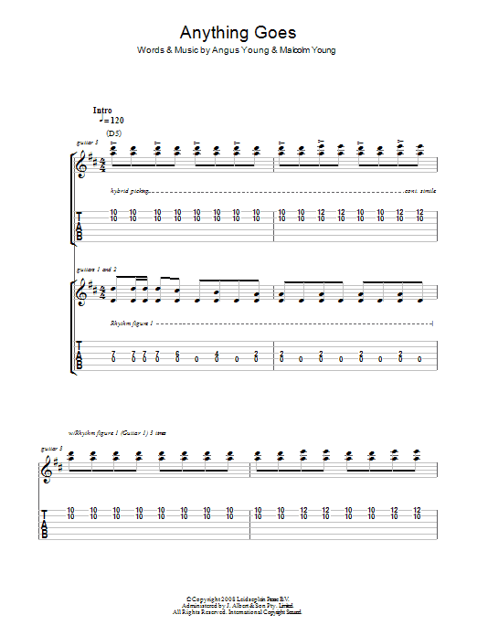 AC/DC Anything Goes sheet music notes and chords arranged for Guitar Tab