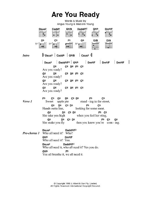 AC/DC Are You Ready sheet music notes and chords. Download Printable PDF.