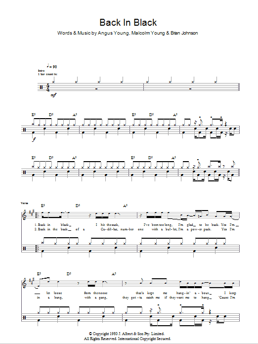 AC/DC Back In Black sheet music notes and chords. Download Printable PDF.